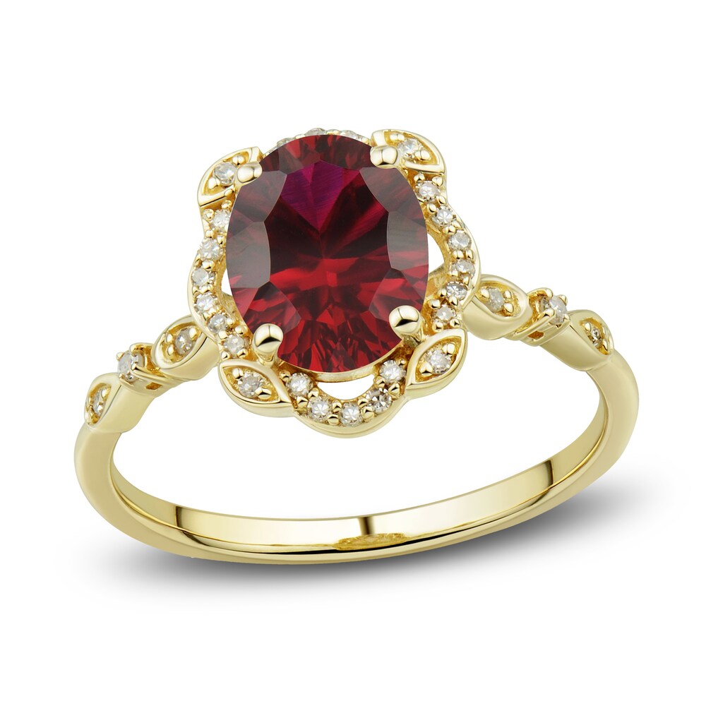 Lab-Created Ruby Ring, Earring & Necklace Set 1/3 ct tw Diamonds 10K Yellow Gold Q8ZeFyrp