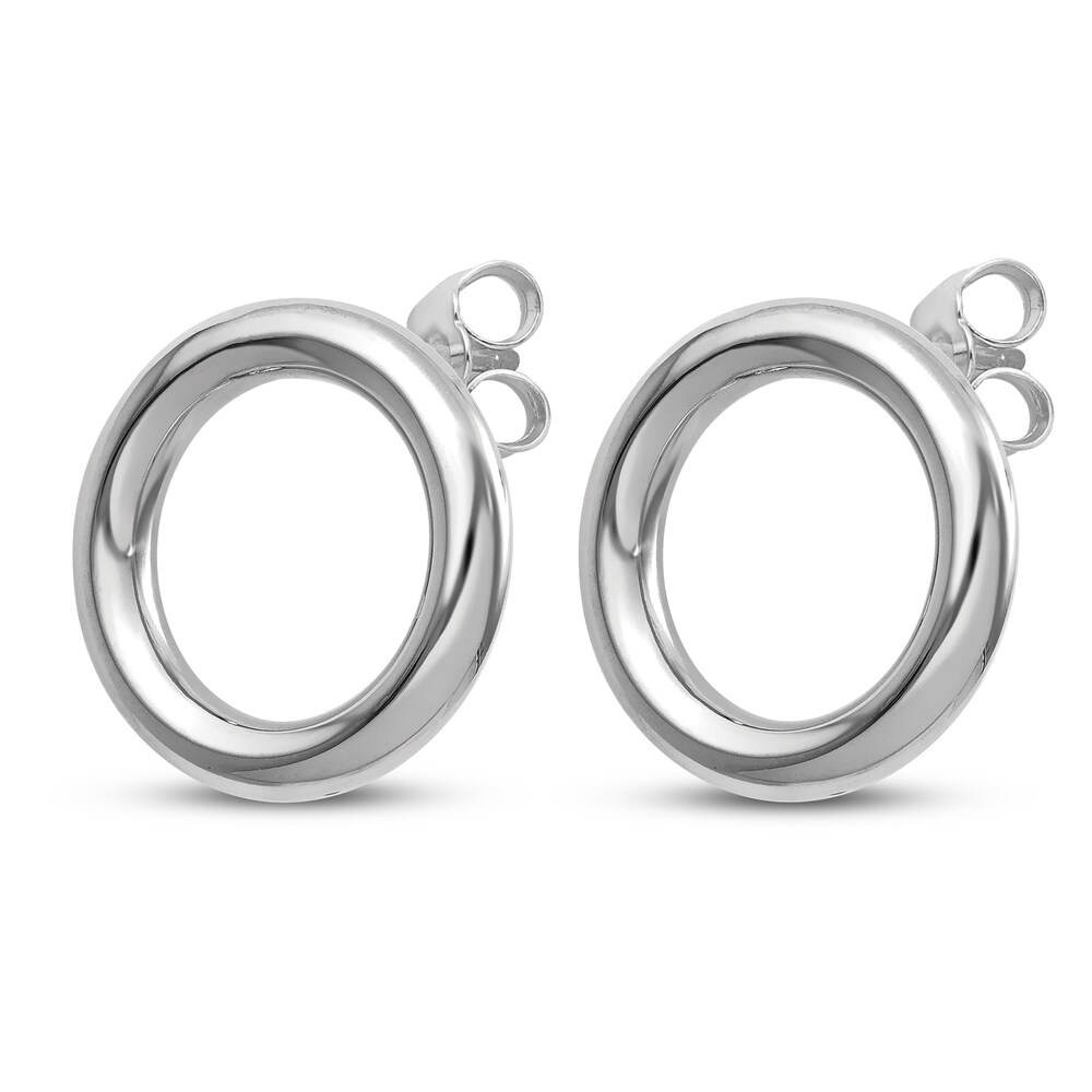 Polished Circle Stud Earrings 14K White Gold QBS3ONtq