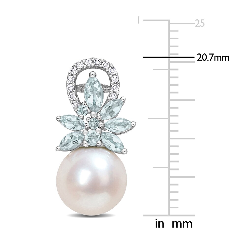Cultured Freshwater Pearl & Natural Aquamarine Earrings 1/8 ct tw Diamonds 14K White Gold QmH7x3QH