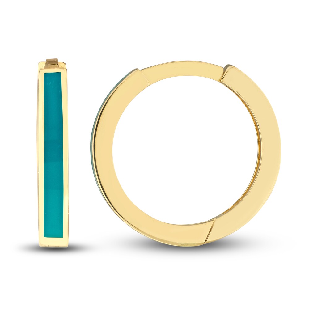 Huggie Earrings Turquoise Enamel 14K Yellow Gold QsWfnf9y