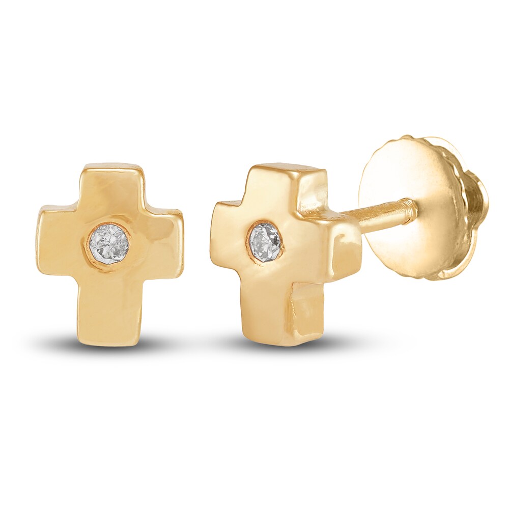 Children\'s Cross Stud Earrings Diamond Accents 14K Yellow Gold QygQ12Qc