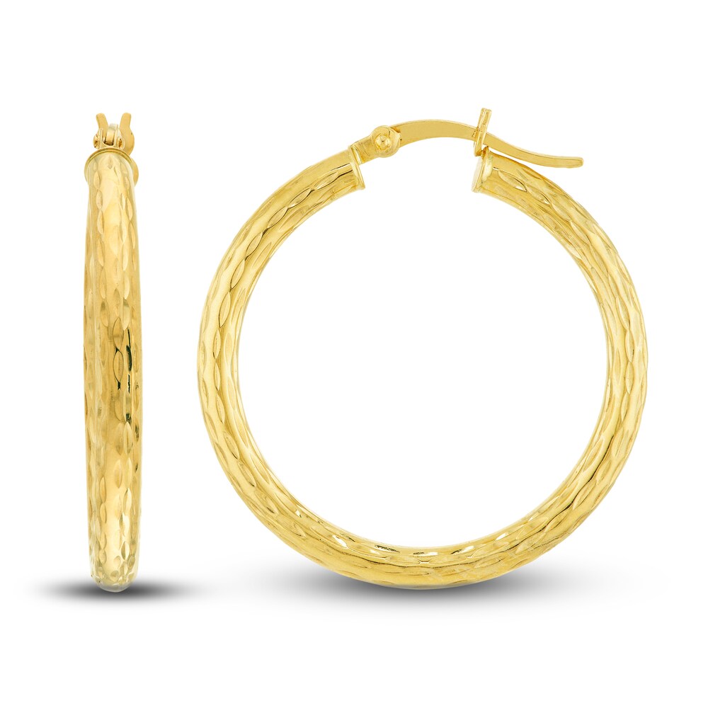 Diamond-Cut Round Hoop Earrings 14K Yellow Gold 30mm RBWcNGCm