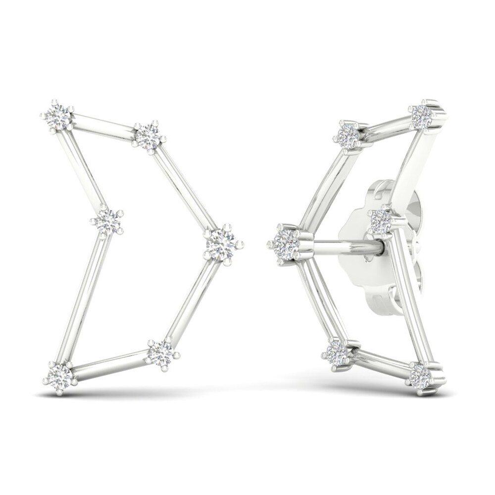 Diamond Capricorn Constellation Earrings 1/8 ct tw Round 14K White Gold RDqw48wM