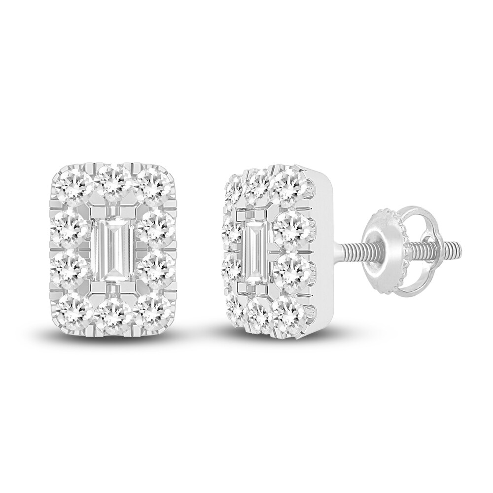 Diamond Halo Stud Earrings 1/2 ct tw Emerald/Round 10K White Gold RRAlrMUw