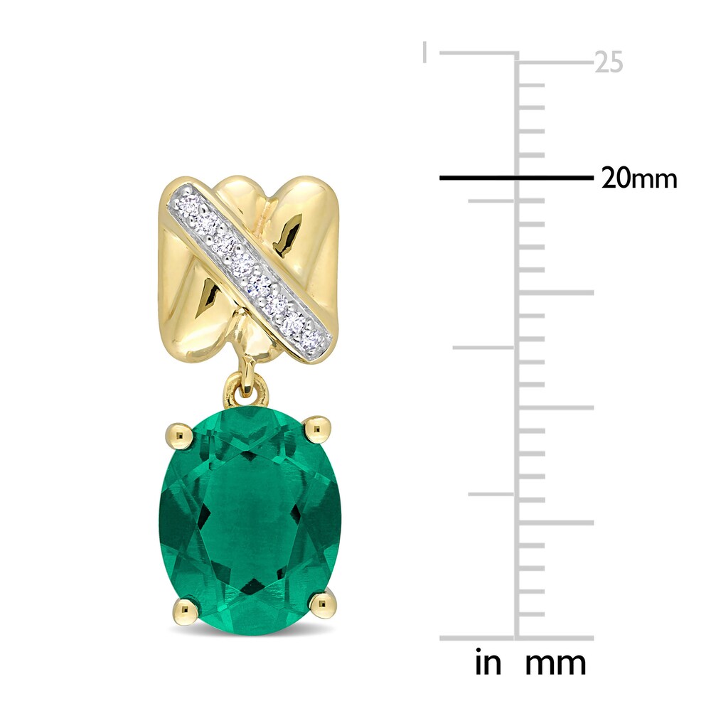 Lab-Created Emerald Earrings 1/15 Diamonds 14K Yellow Gold RUwLjhV2