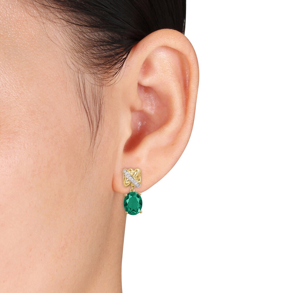 Lab-Created Emerald Earrings 1/15 Diamonds 14K Yellow Gold RUwLjhV2