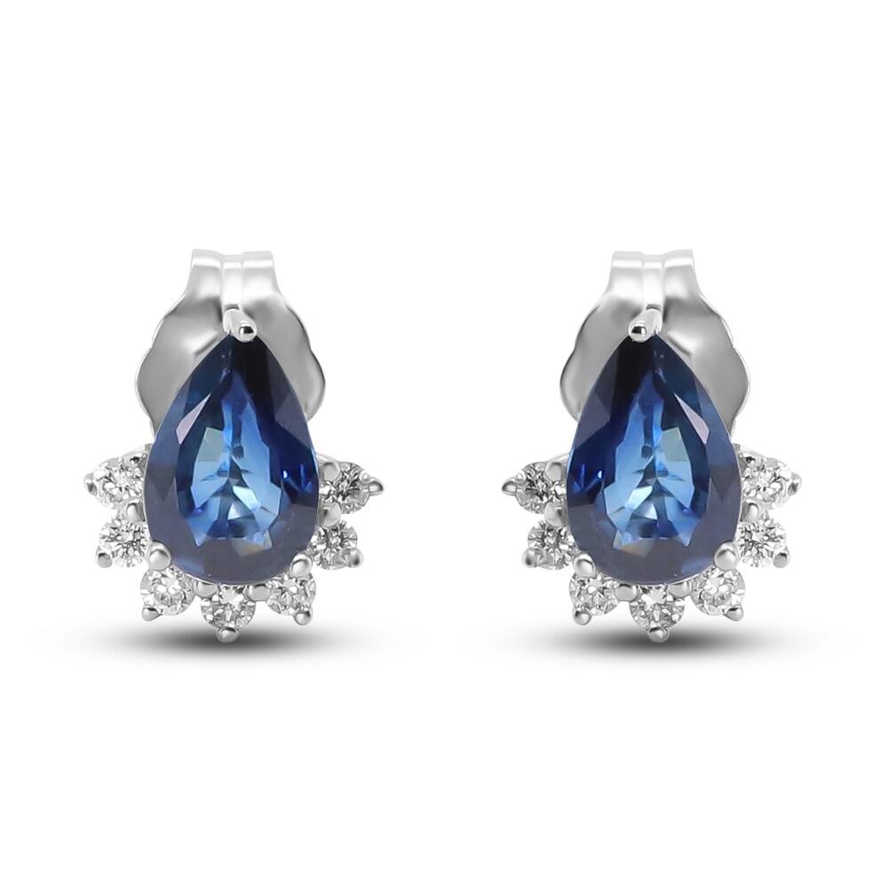 Natural Blue Sapphire Stud Earrings 1/8 ct tw Diamonds 14K White Gold RhPpB6lH [RhPpB6lH]