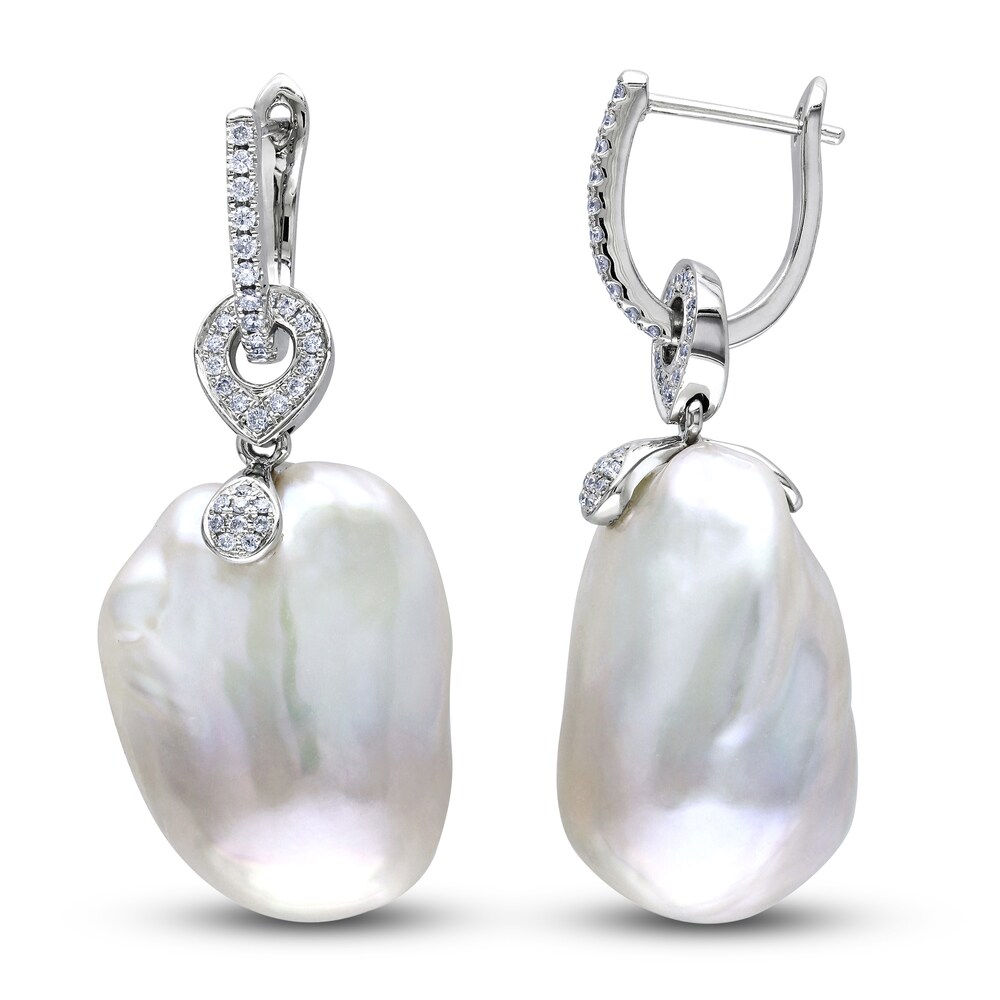 Cultured Freshwater Pearl Earrings 1/3 ct tw Round 14K White Gold Riog54ac [Riog54ac]