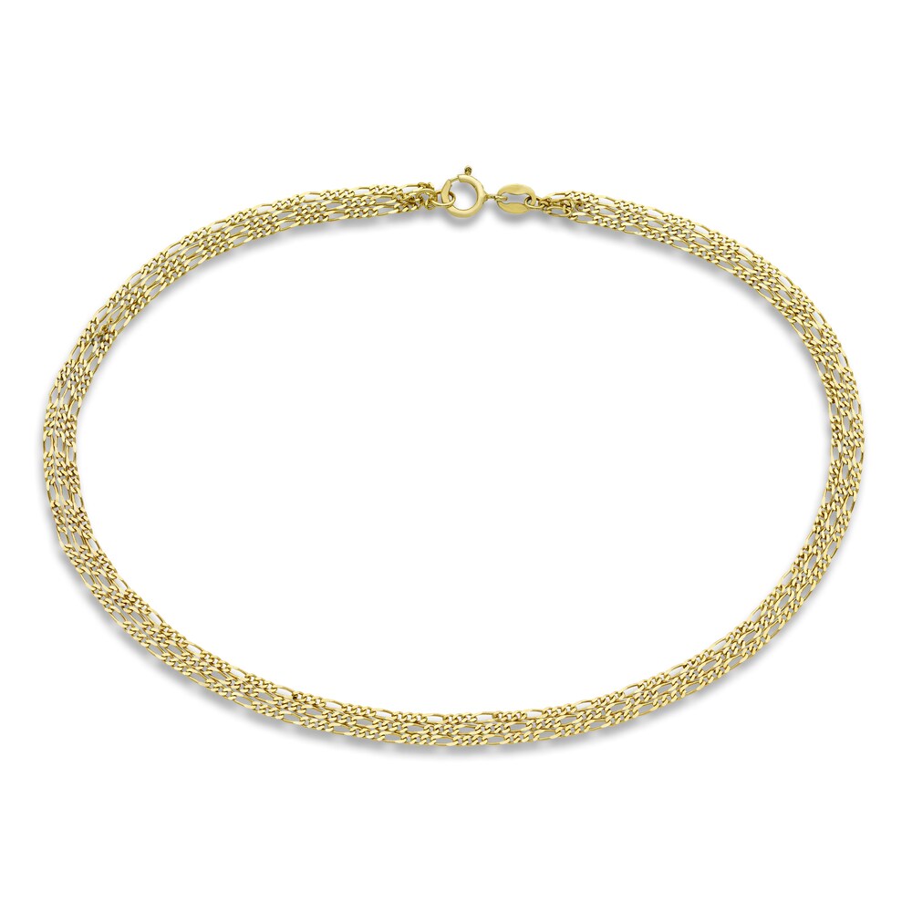 Triple Figaro Anklet 10K Yellow Gold 10\" Rjjnsg36