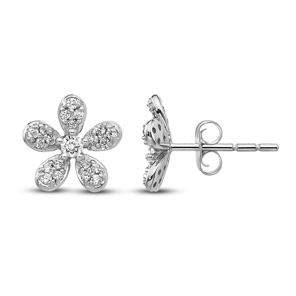 Diamond Flower Stud Earrings 1/4 ct tw Round 14K White Gold RtiEGgYf