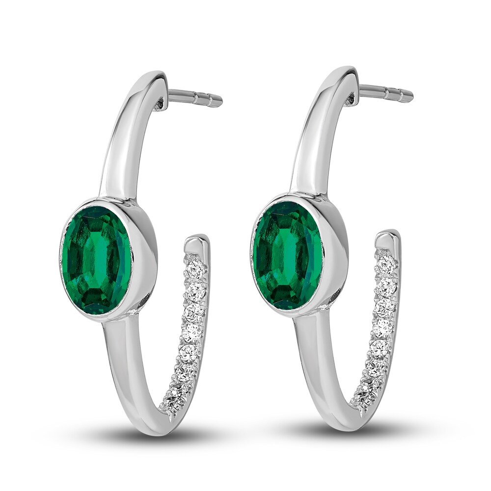 Natural Emerald Hoop Earrings 1/5 ct tw Diamonds 14K White Gold RxSZzqRg