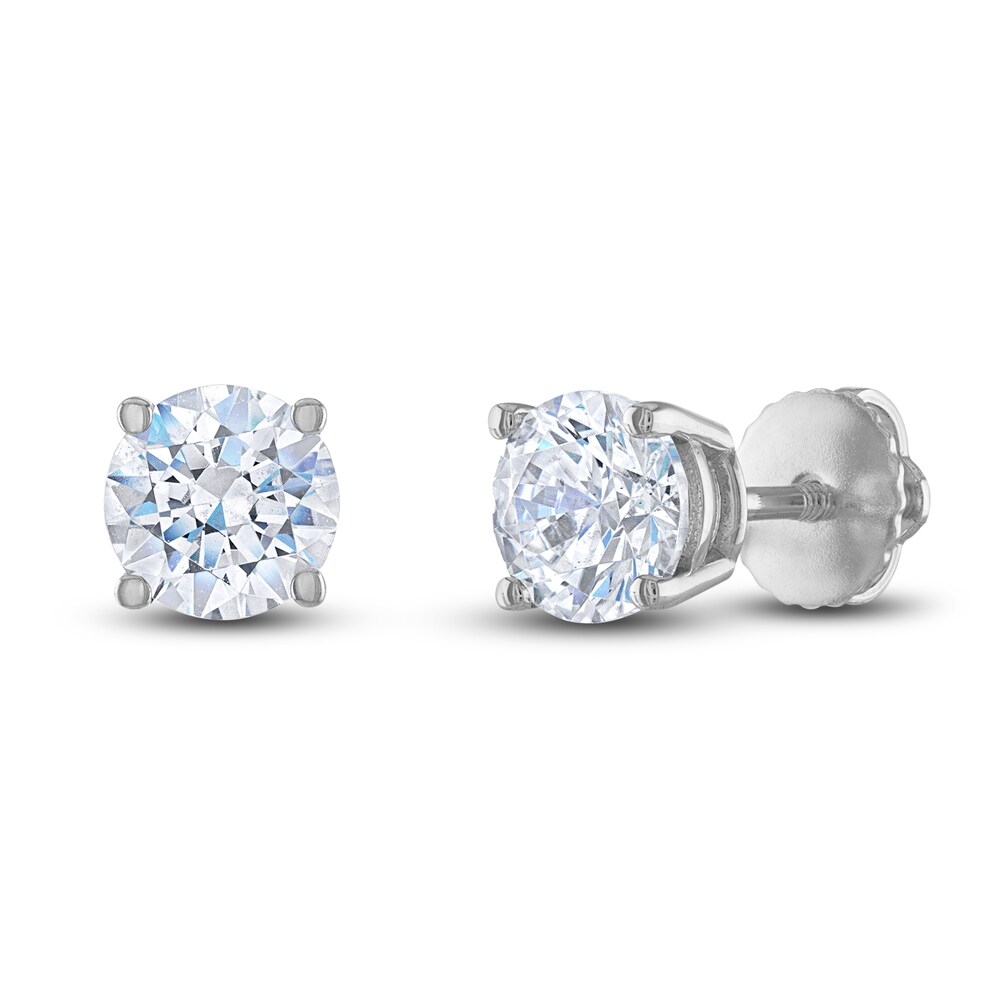 Diamond Solitaire Stud Earrings 1-1/5 ct tw Round 14K White Gold (I2/I) S4iOpzLt