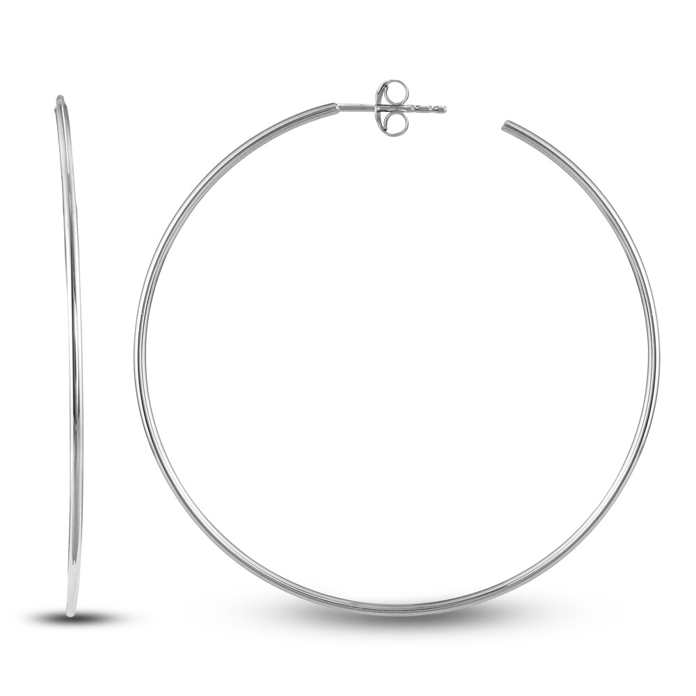 Round Wire Hoop Earrings 14K White Gold 50mm SAKPPRNw