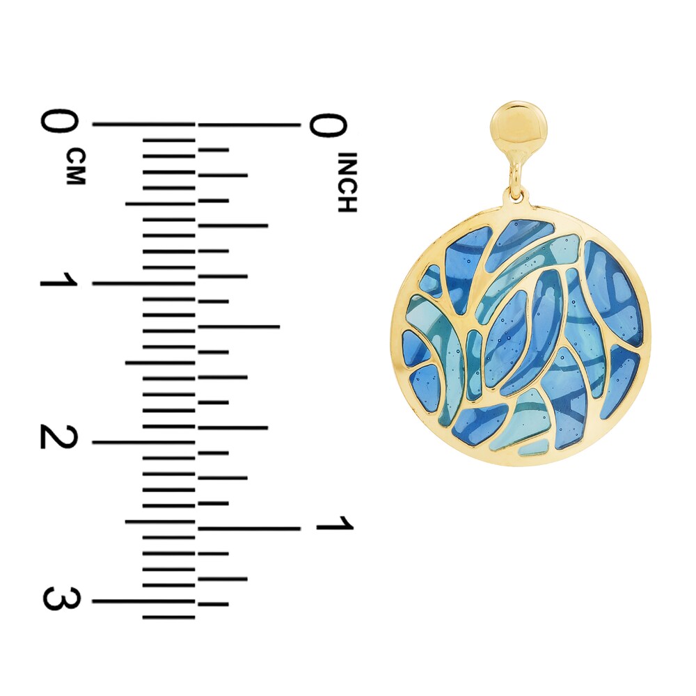 Italia D\'Oro Blue Enamel Diamond-Cut Disk Dangle Earrings 14K Yellow Gold SELhsHb7