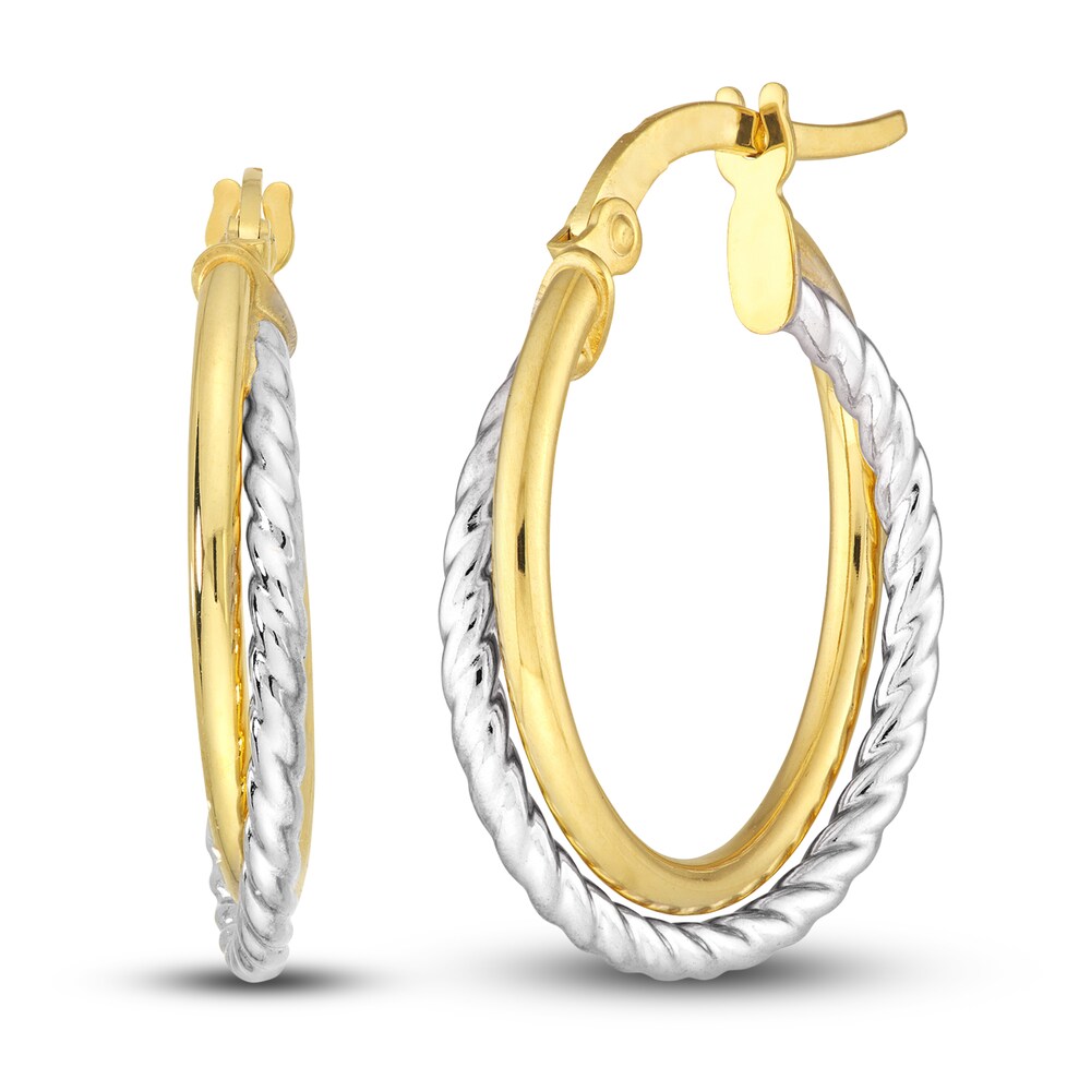 Polished Twisted Crossover Hoop Earrings 14K Two-Tone Gold 17mm SYJ7g422 [SYJ7g422]