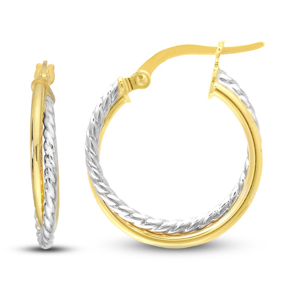 Polished Twisted Crossover Hoop Earrings 14K Two-Tone Gold 17mm SYJ7g422