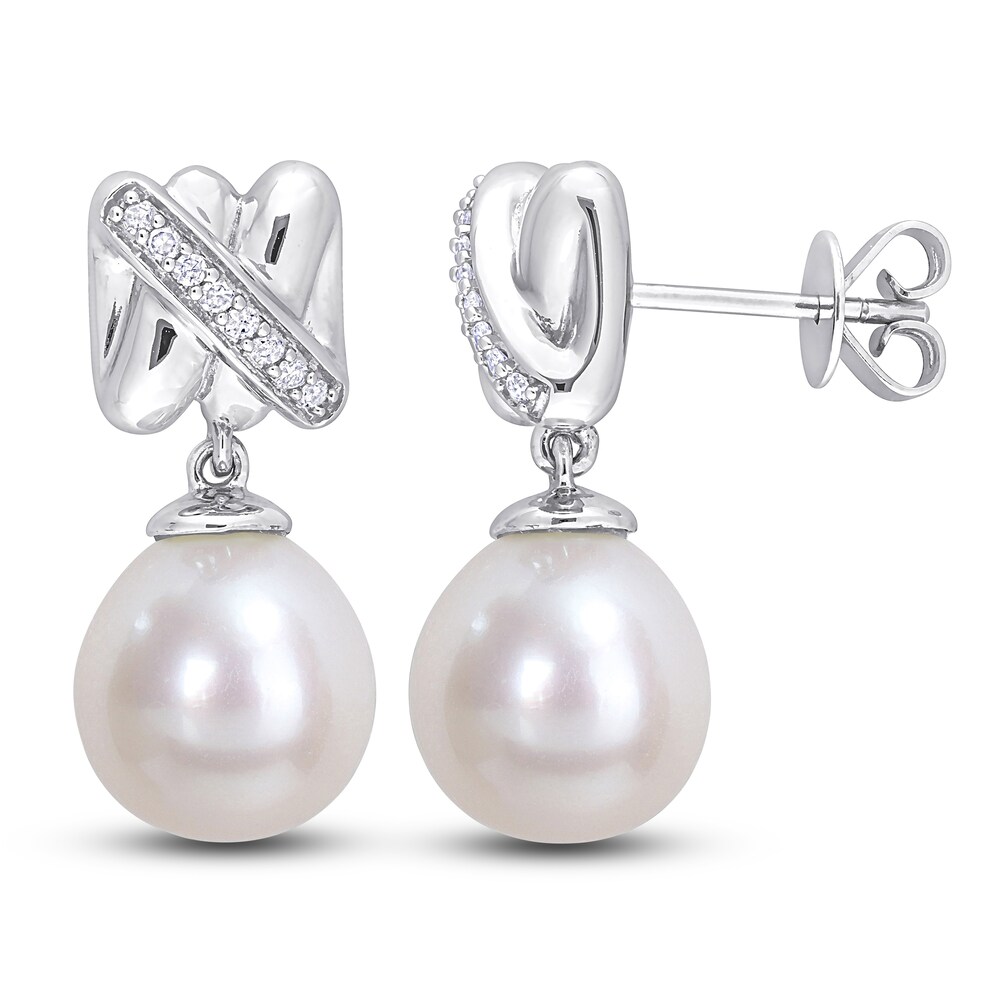 Cultured Freshwater Pearl Dangle Earrings 1/15 ct tw Diamonds 14K White Gold SdoKvxnD [SdoKvxnD]