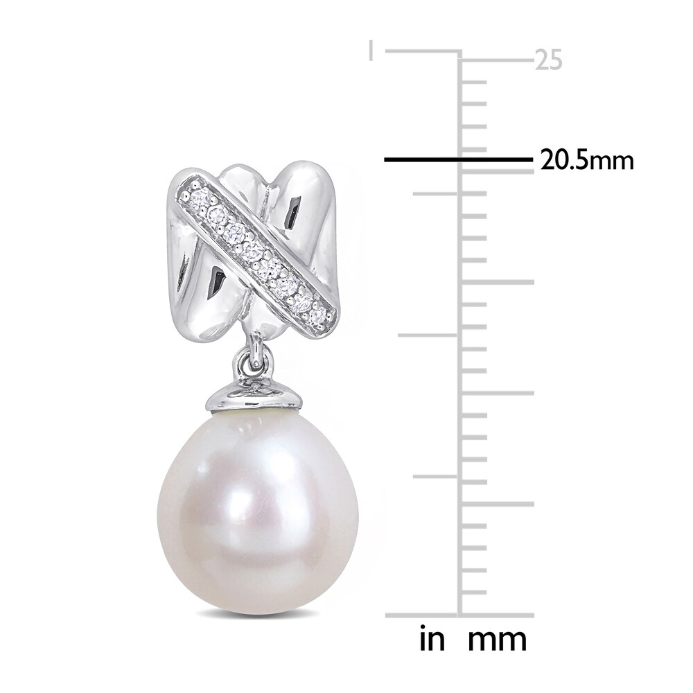 Cultured Freshwater Pearl Dangle Earrings 1/15 ct tw Diamonds 14K White Gold SdoKvxnD