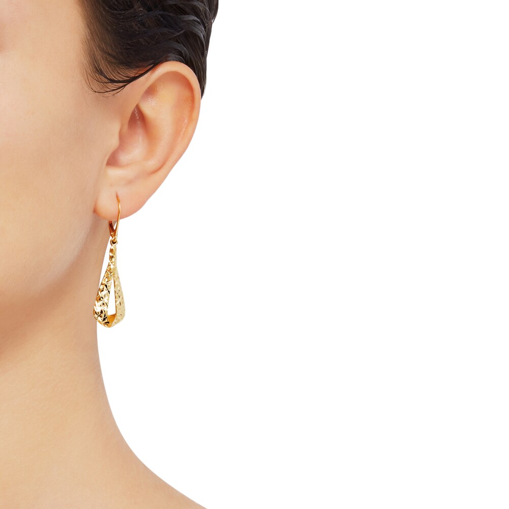 Italia D\'Oro Textured Hoop Dangle Earrings 14K Yellow Gold SgzEGPXY