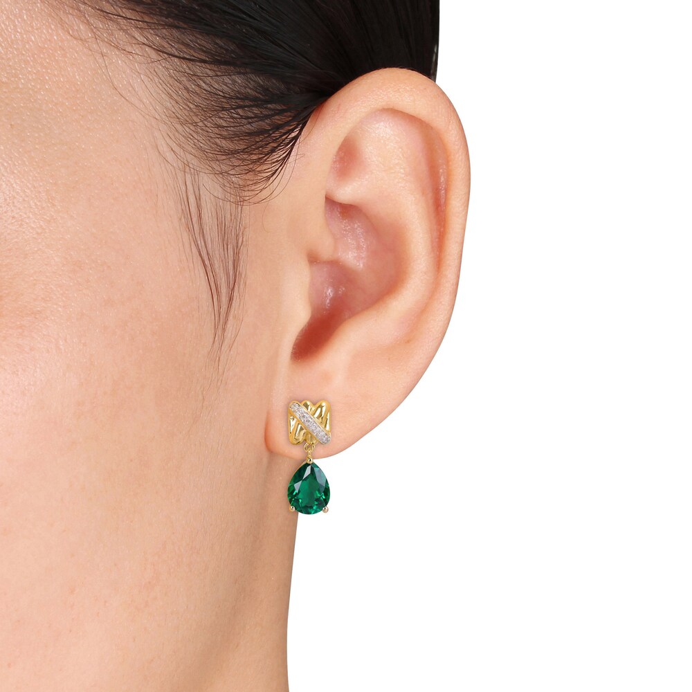 Lab-Created Emerald Earrings 1/15 Diamonds 14K Yellow Gold ShI2No5u