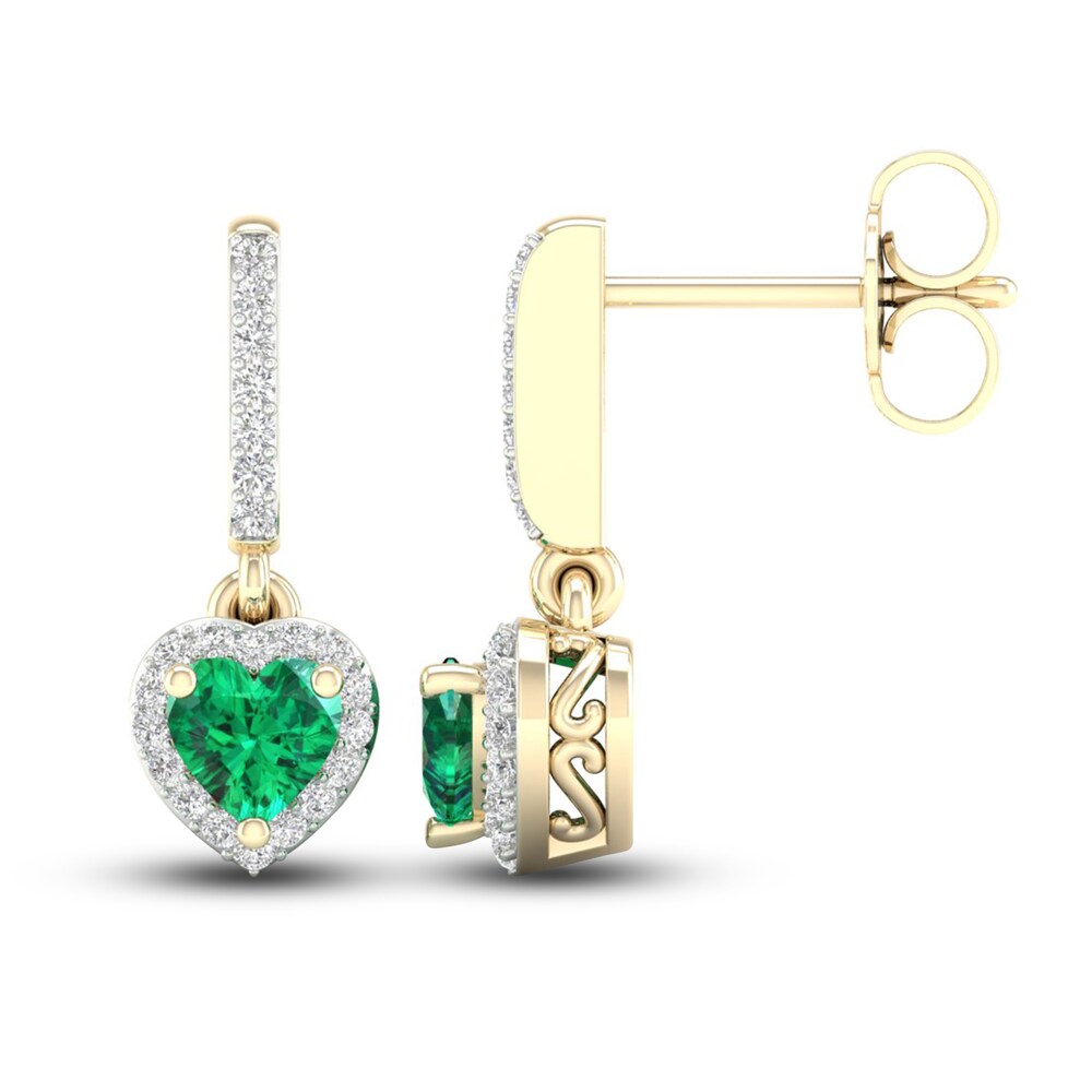 Natural Emerald Dangle Earrings 1/8 ct tw Diamonds 14K Yellow Gold StPamXtJ