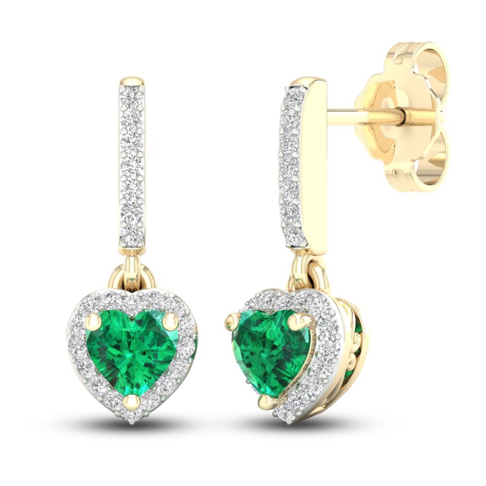 Natural Emerald Dangle Earrings 1/8 ct tw Diamonds 14K Yellow Gold StPamXtJ