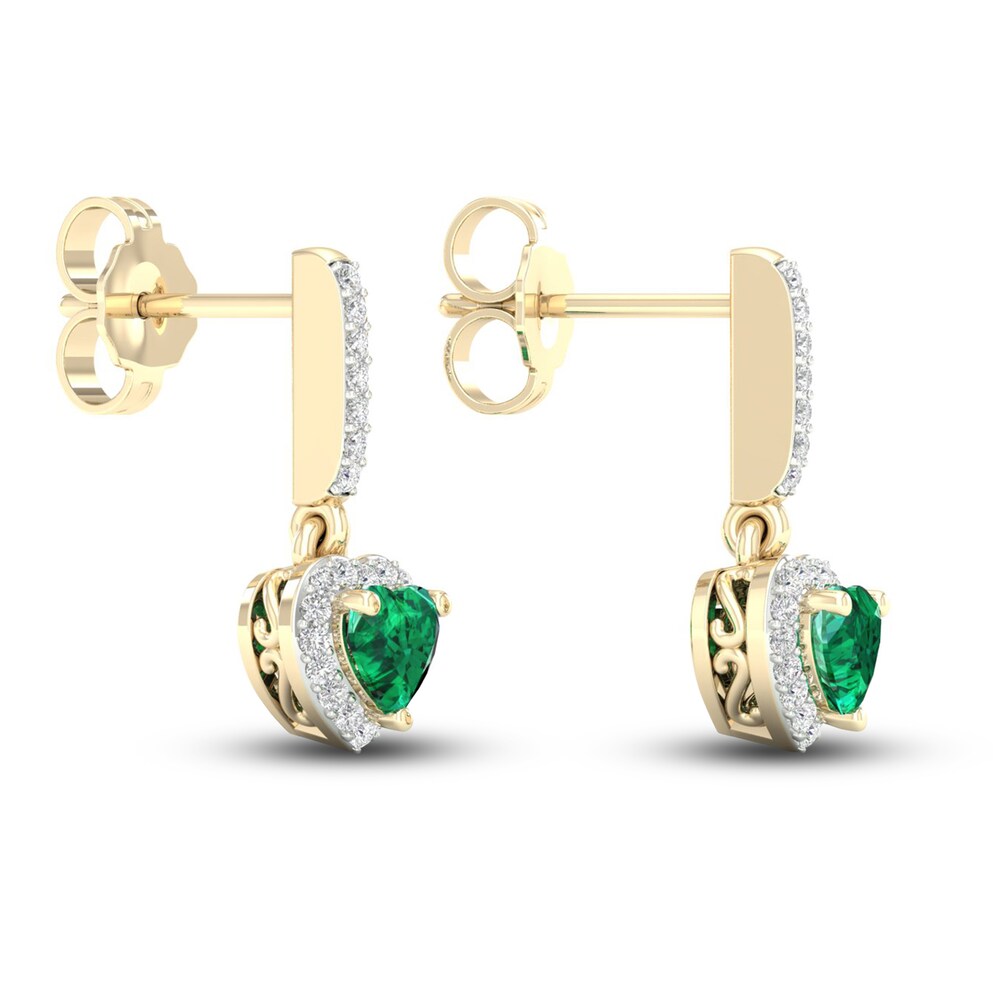 Natural Emerald Dangle Earrings 1/8 ct tw Diamonds 14K Yellow Gold StPamXtJ