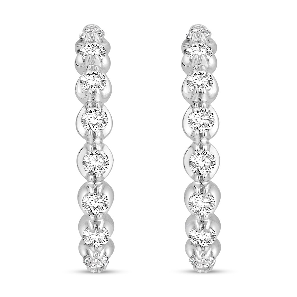 Diamond Hoop Earrings 1-1/2 ct tw Round 18K White Gold T7t5ZR3d