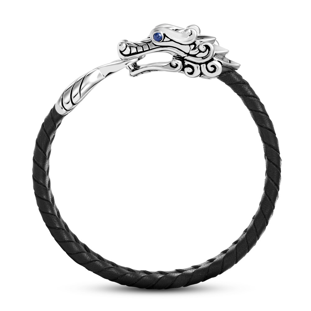 John Hardy Legends Naga Station Bracelet Blue Sapphire Black Leather/Sterling Silver TAQUVnoR