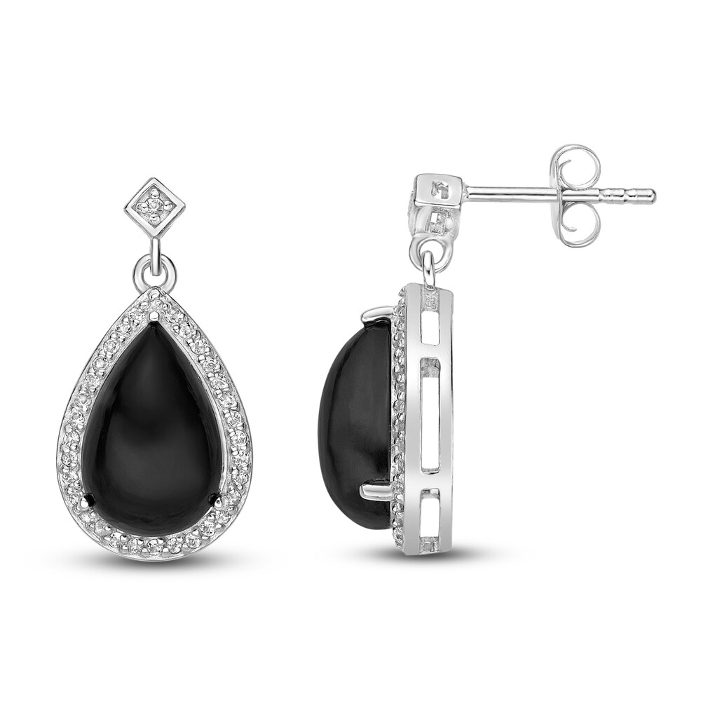 Natural Onyx & Natural White Topaz Drop Earrings Sterling Silver TEN4ysyx