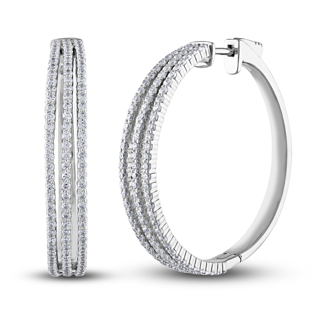 Multi-Row Diamond Hoop Earrings 1-3/4 ct tw Round 14K White Gold TEsOyOdi