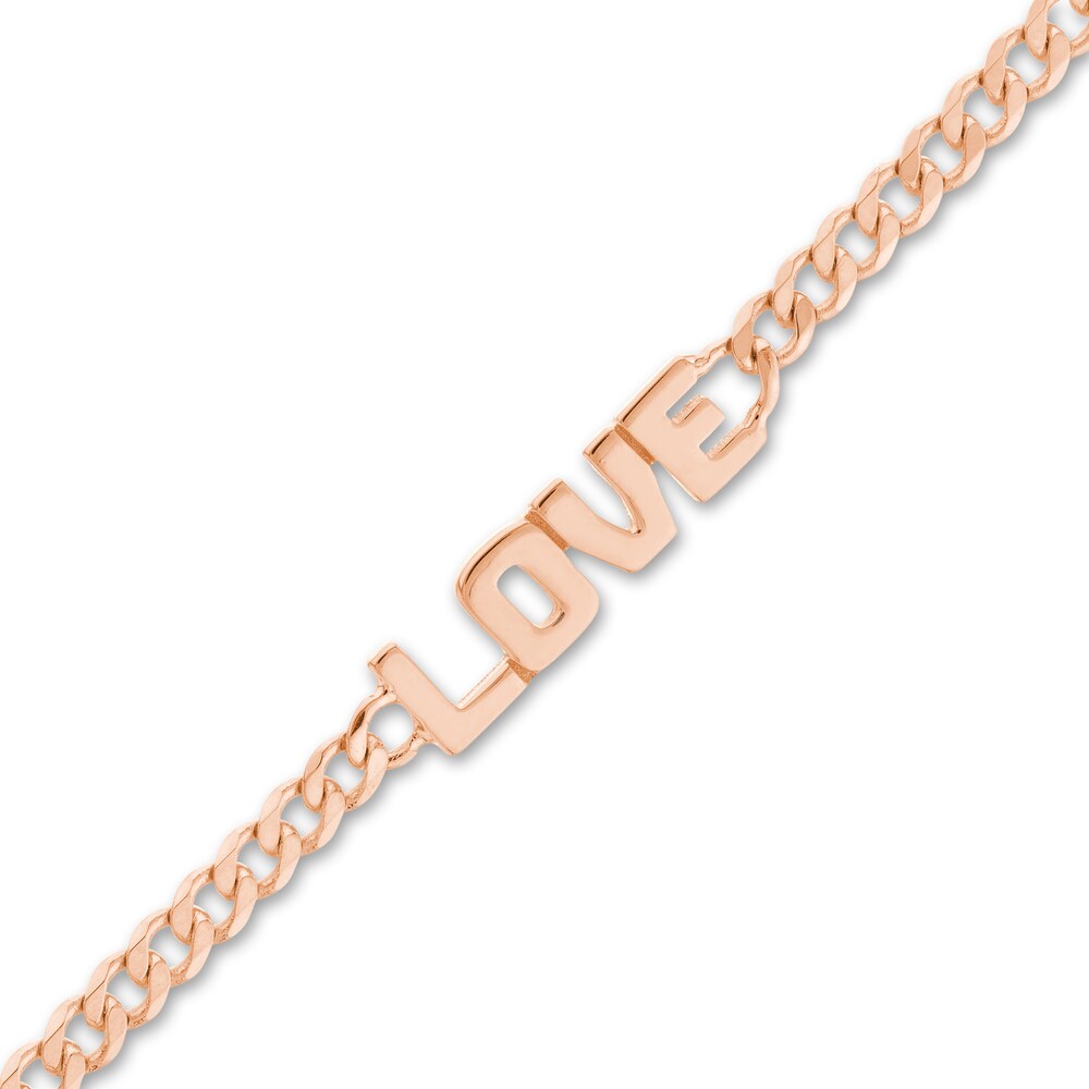 LOVE\" Curb Bracelet 14K Rose Gold 6.6\" Adj. TQLq4avU