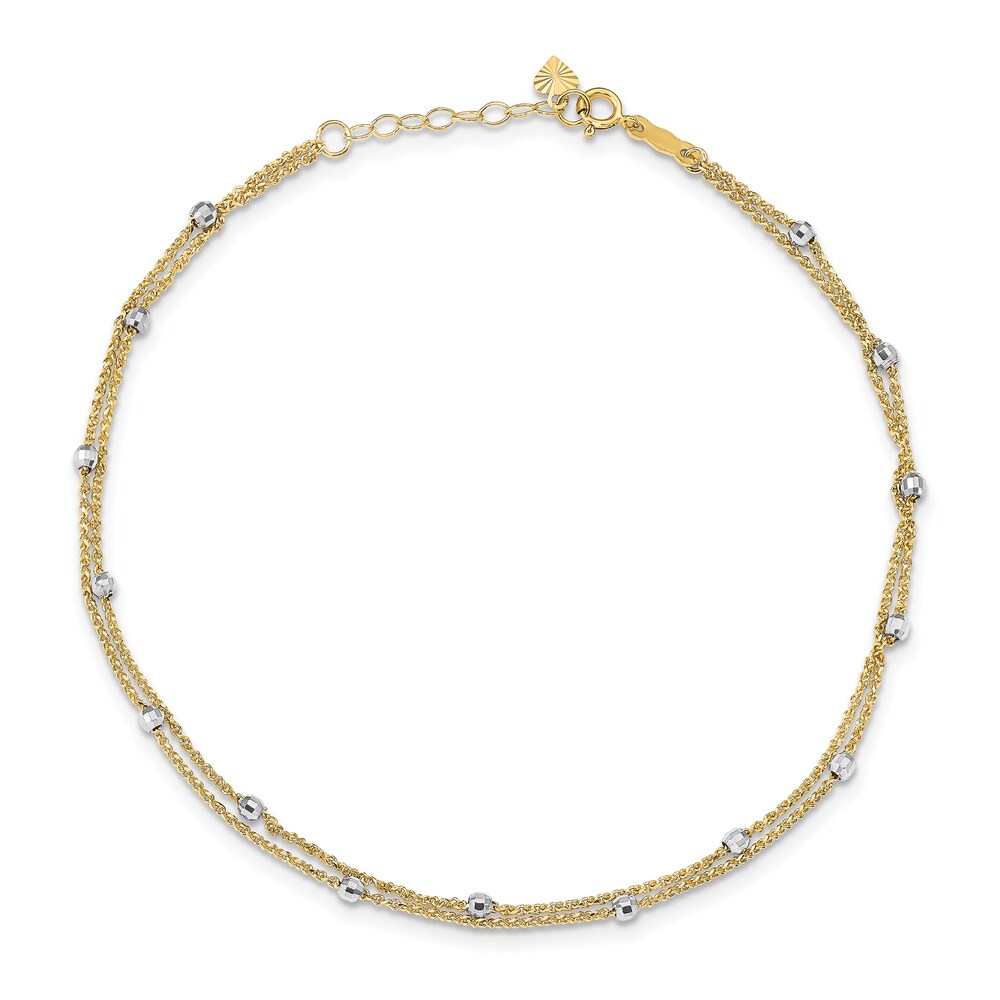 Double-Strand Beaded Anklet 14K Two-Tone Gold 9" TYYUj81m