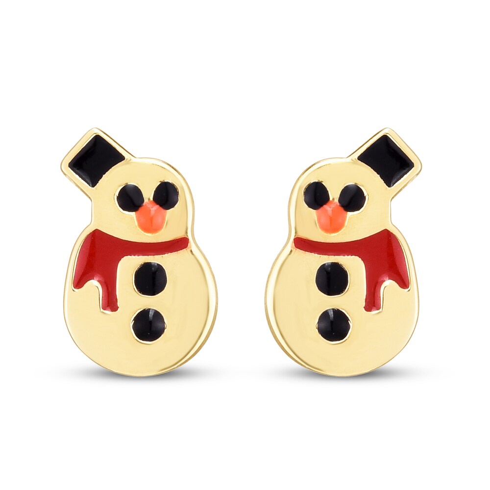 Snowman Stud Earrings Red/Black Enamel 14K Yellow Gold U1S6xsds