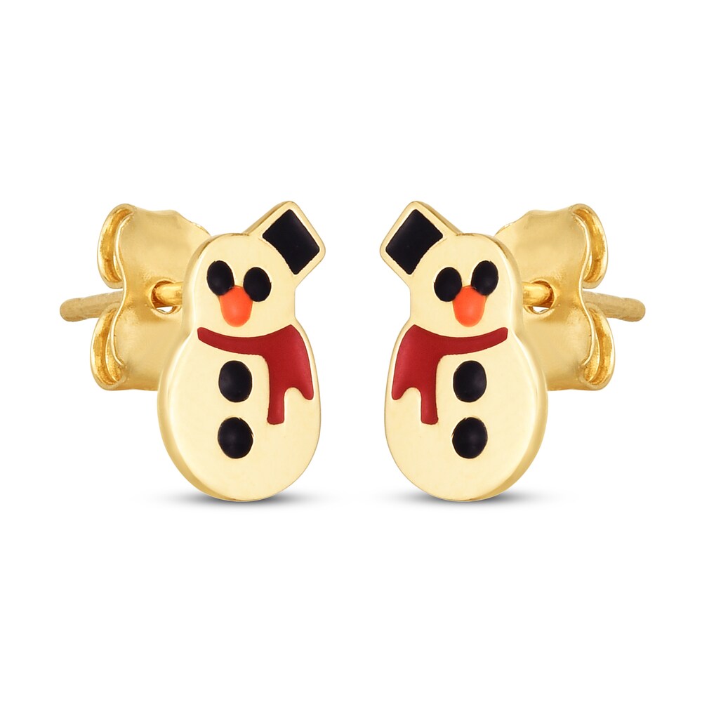 Snowman Stud Earrings Red/Black Enamel 14K Yellow Gold U1S6xsds