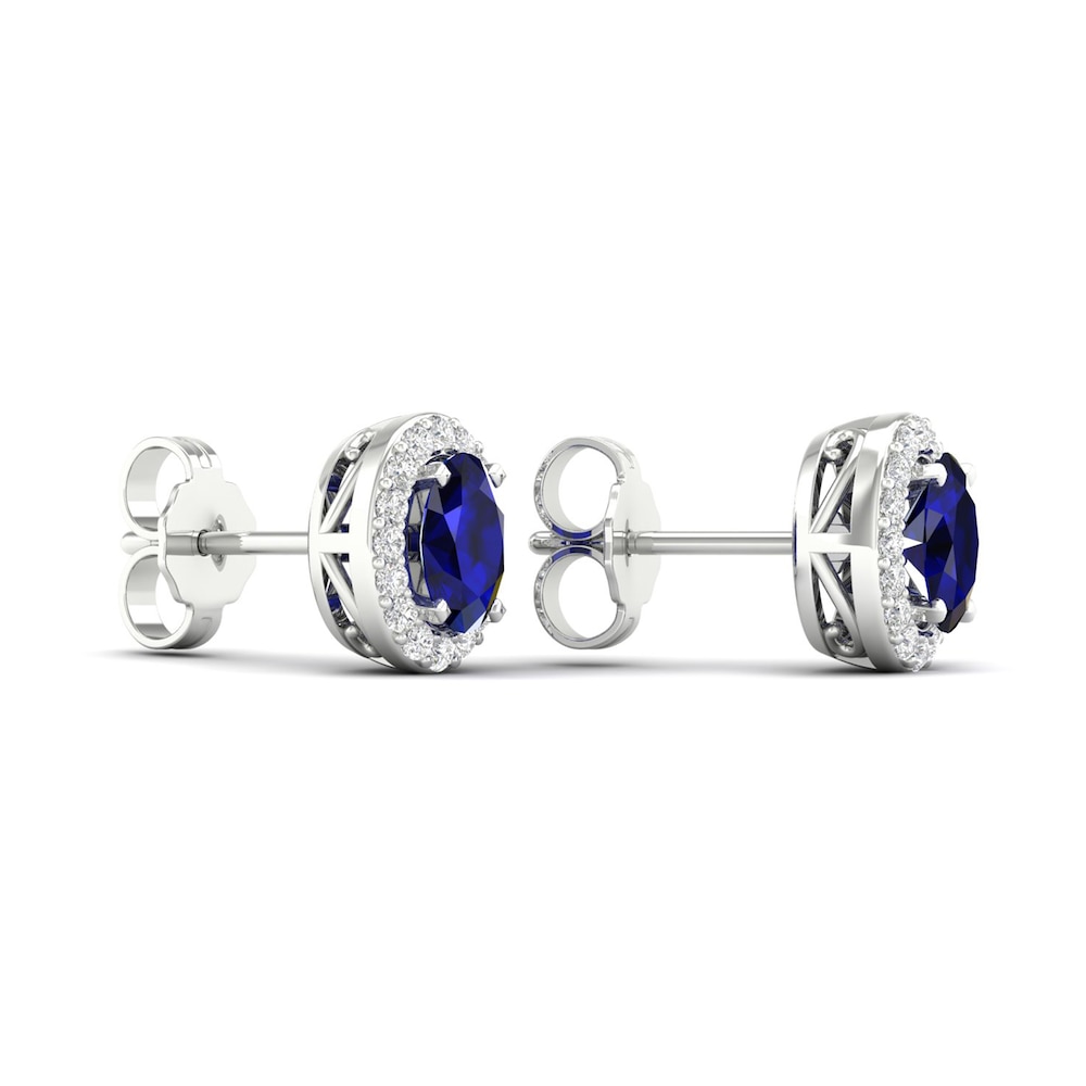 Lab-Created Blue Sapphire & Lab-Created White Sapphire Stud Earrings 10K White Gold UBiFMNcF