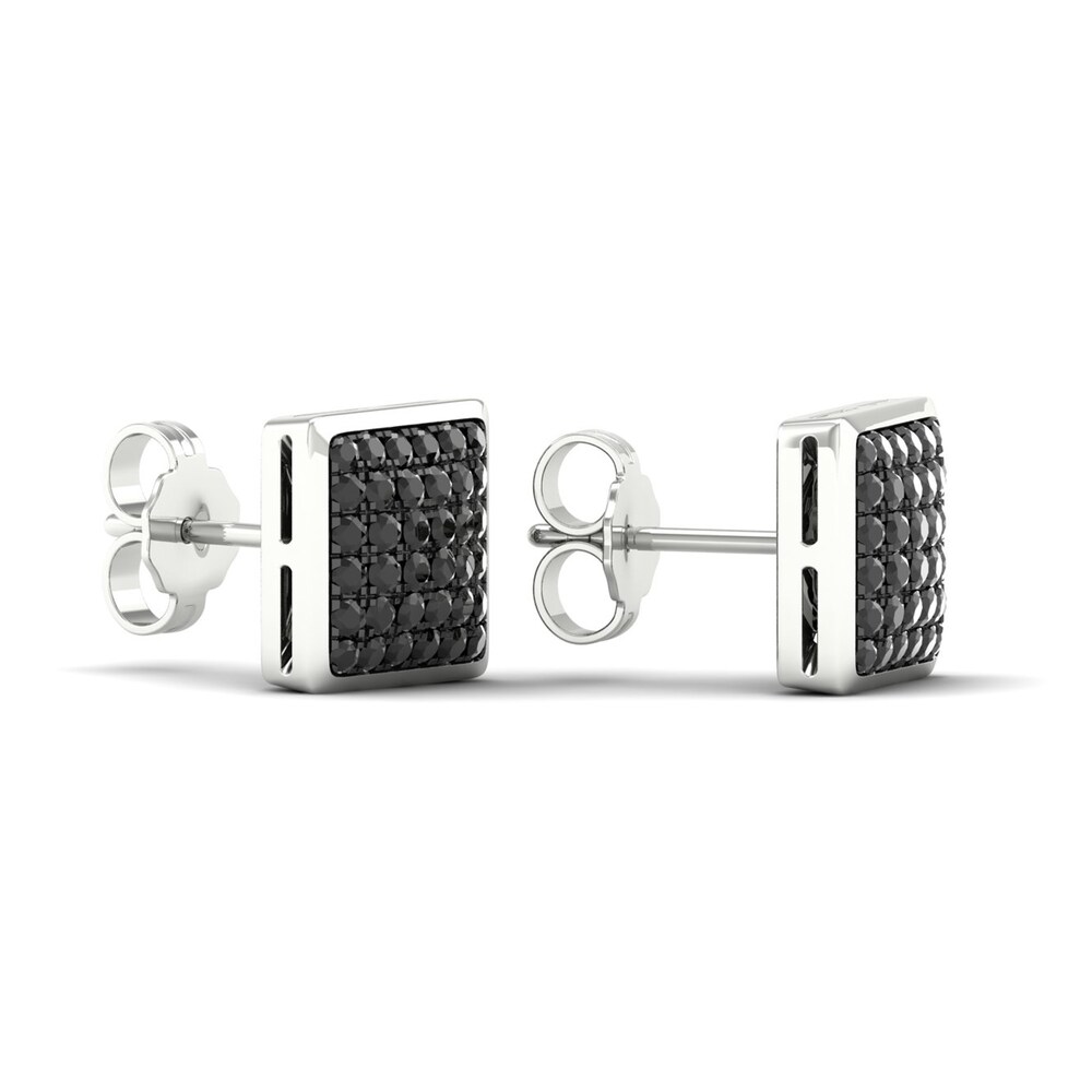 Men\'s Black Diamond Stud Earrings 1/2 ct tw Round 10K White Gold UG21pPuP