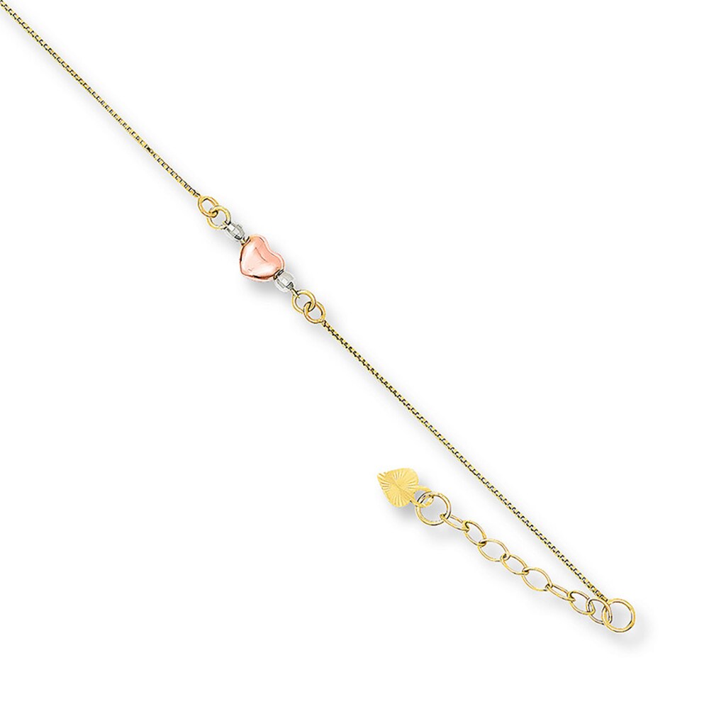 Puffed Heart Anklet 14K Tri-Color Gold UYSphRsU [UYSphRsU]