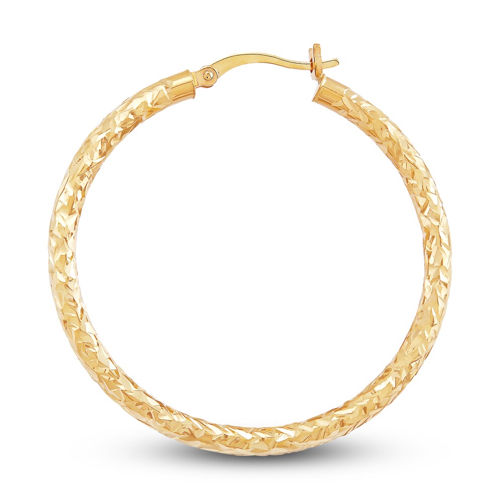 Diamond-Cut Round Tube Hoop Earrings 14K Yellow Gold UjIfaWg4