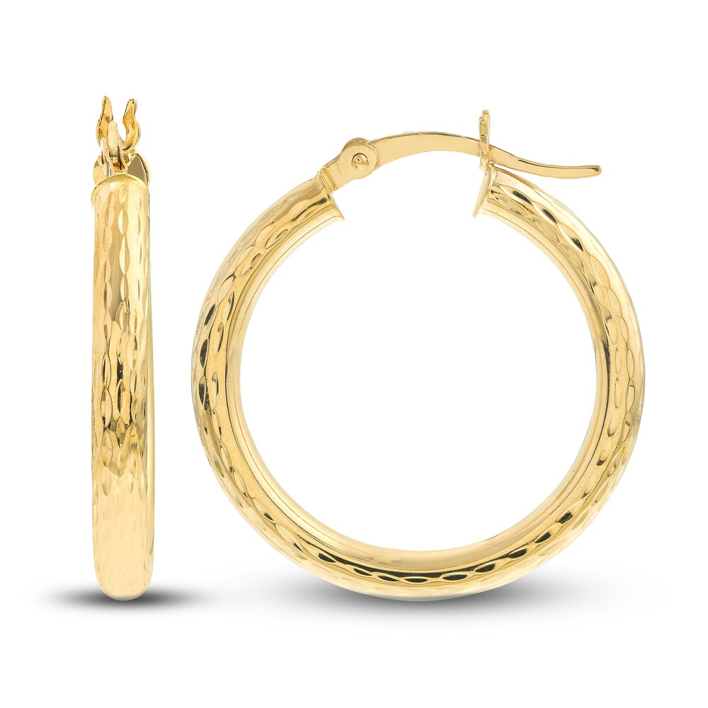 Diamond-Cut Polished Hoop Earrings 14K Yellow Gold 25mm VHI7Cf0J