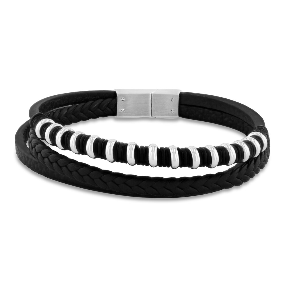 Faux Leather Rubber Bracelet Stainless Steel VNu6fHV6