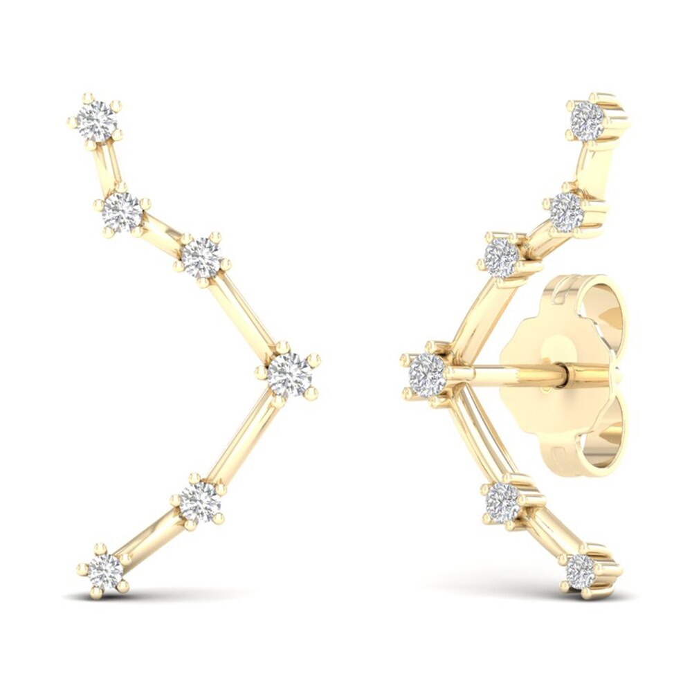 Diamond Libra Constellation Earrings 1/8 ct tw Round 14K Yellow Gold VUM94TGc