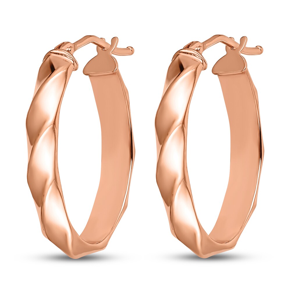 Polished and Twisted Oval Hoop Earrings 14K Rose Gold Vm0lJ2TR