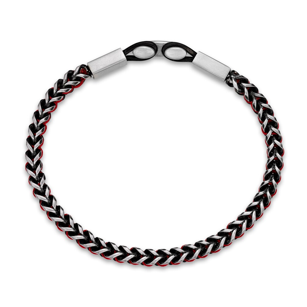 Men\'s Leather Cord Bracelet Stainless Steel 9\" VuuJtTN8