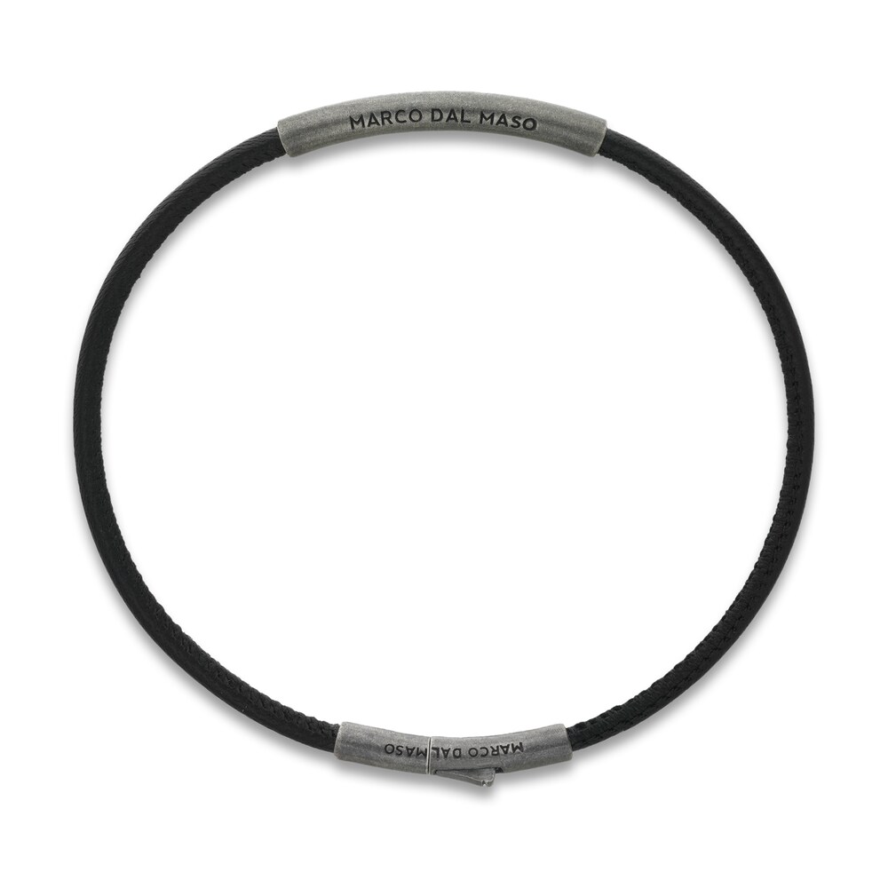 Marco Dal Maso Men\'s Thin Black Leather Bracelet Sterling Silver 8\" WIkszPrj