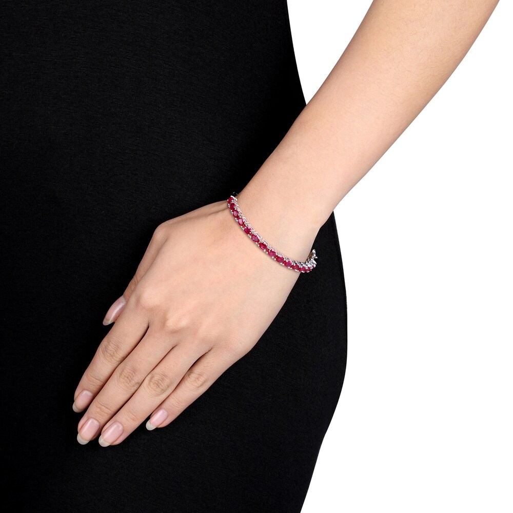 Lab-Created Ruby Oval Bracelet Round Sterling Silver WKQHgHzv