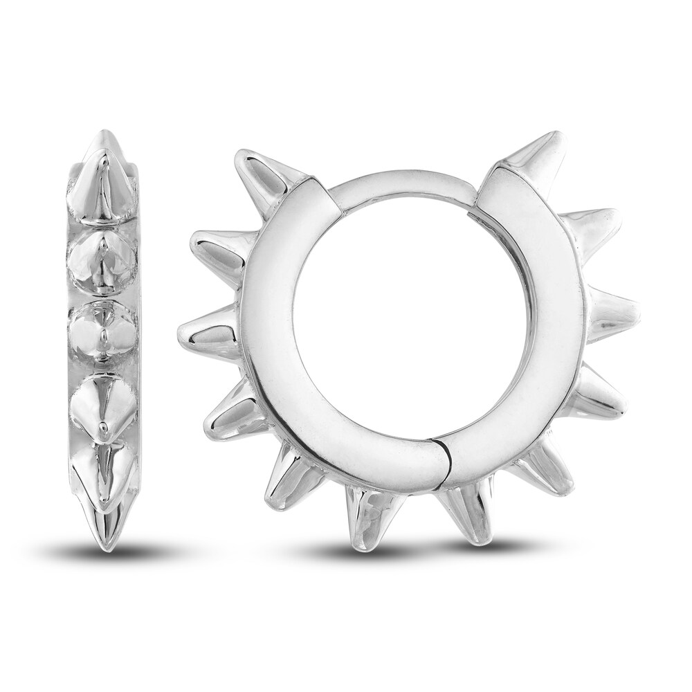 Polished Spike Huggie Earrings 14K White Gold 10mm WR52dekl