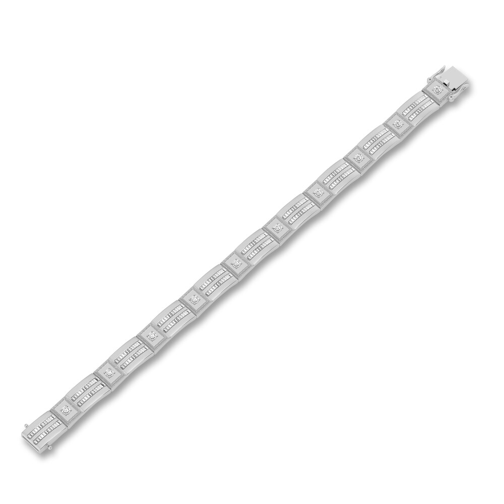 Men\'s Diamond Bracelet 2-3/4 ct tw Round/Baguette 10K White Gold 8.5\" X8dcg3nv