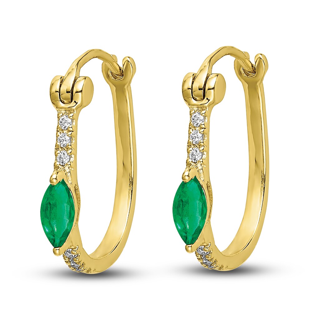 Natural Emerald Hoop Earrings 1/20 ct tw Diamonds 14K Yellow Gold XBNzVGF1