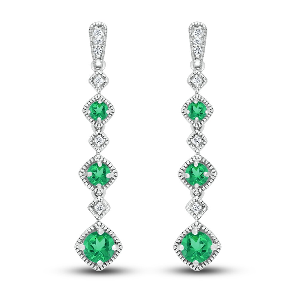 Lab-Created Emerald Earrings 1/20 ct tw Diamonds Sterling Silver XCgAA1rs